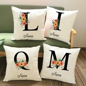 Coussin décoratif oreiller personnalisable chambre fête décoration pendaison de crémaillère cadeau d'anniversaire nom fleur alphabet taie d'oreiller chambre douce 230919