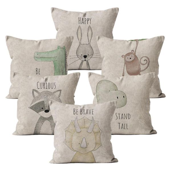 Cojín/almohada decorativa, funda de cojín con dibujos de animales bonitos, funda de cojín de lino Beige, decoración del coche, decoración del hogar, 45x45 40, funda de almohada decorativaC