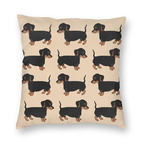 Coussin/oreiller décoratif mignon teckel chiot motif housse de coussin impression 3D Wiener saucisse chien carré jeter étui pour voiture taie d'oreiller maison D