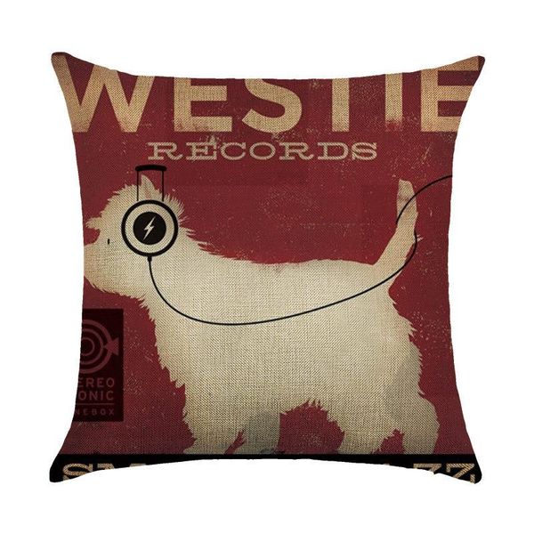 Coussin/oreiller décoratif mignon chien impression taie d'oreiller divers motifs lin canapé coussin créatif décoration de la maison carré