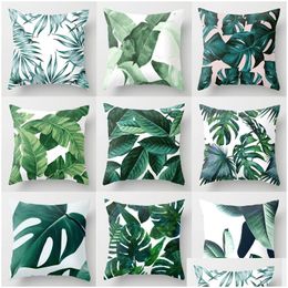 Coussin / Oreiller décoratif Oreillers décoratifs Plantes tropicales nordiques Coussin d'impression Er Polyester Coussin Canapé Décor à la maison Taie d'oreiller DH1BU