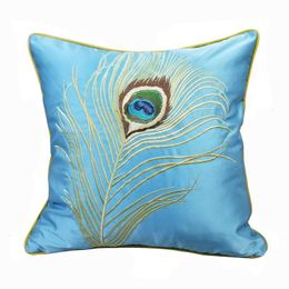 Cojín / almohada decorativa Deluxe Moderno Bordado Cola Pluma Sofá Naranja Azul Funda de cojín Silla Cama Caja decorativa 45 x 45 cm Vender por P