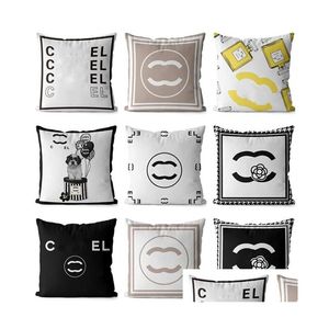 Cojín/almohada decorativa diseñador de almohada LOGTO en blanco y negro LOGO HOME ER Decoración Sofá Cushion Algodón puro cómodo 45 x 45 cm DHD0L