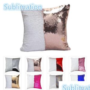 Coussin / Oreiller Décoratif Dhs 12 Couleurs Paillettes Sirène Coussin Nouveau Sublimation Magique Vierge Cas Transfert Impression Diy Persona Dhamv