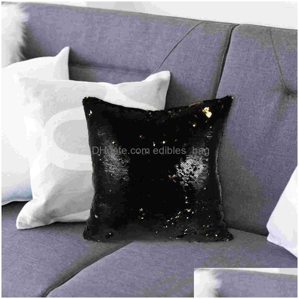 Coussin / Oreiller décoratif DIY Two Tone Glitter Paillettes Jeter des cas et des couleurs changeantes Échelle Canapé Taie d'oreiller Bleu Drop Livraison H DHFDP