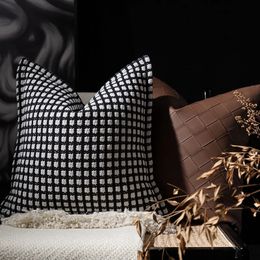 Coussin / oreiller décoratif DUNXDECO Chambre moderne classique blanc noir carreaux jacquard housse de coussin maison de luxe literie taie d'oreiller décorative canapé décor 231122