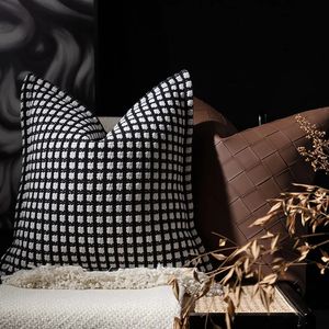 Coussin / oreiller décoratif DUNXDECO Chambre moderne classique blanc noir carreaux jacquard housse de coussin maison de luxe literie taie d'oreiller décorative canapé décor 231122