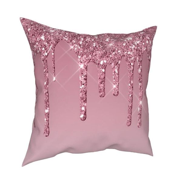 Coussin / Oreiller Décoratif Élégant Rose Dégoulinant Paillettes Taie D'oreiller Décoratif À La Maison Housse De Coussin Jeter Pour Voiture Polyester Double Face Printi