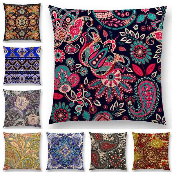 Cojín/Almohada decorativa Est Boho Paisley Oriental Patrón floral Estampados geométricos Fantasía Pétalo Cojín Funda Sofá Cojín Funda de almohadaCojín