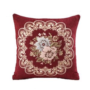 Coussin / Oreiller décoratif Taie d'oreiller en jacquard floral européen Coussin doux Er Brown Dark Red Ivoire Home Décoratif 450x450mm Drop Del Dhn4B