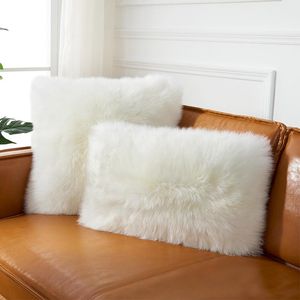 Cojín/Almohada decorativa Estilo europeo Cojín de sofá de lana pura simple Cuero Blanco y negro Relleno gris