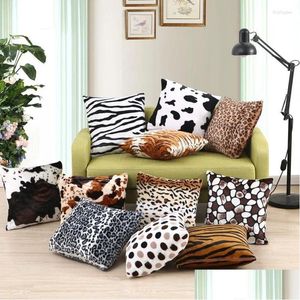 Coussin / Oreiller décoratif Fausse fourrure Animal Print Throw Case Léopard Tigre Zèbre Vache Serpent Ers pour la maison Canapé Chaise Décorative Pillowca Dhco1