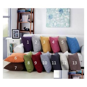 Cojín / Almohada decorativa Fedex Funda de lino de color sólido Liso Ers Cojín Er Shams Arpillera Fundas de almohada cuadradas para banco Sofá Dr Dhp8Q