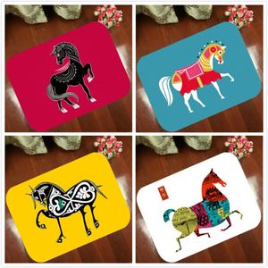 Kussen/decoratief kussenbodemmatten Anti slipmat cartoon schattig originaliteit Horse gedrukt patroon tapijt Tapijt voor badkamerdeur woonkamer