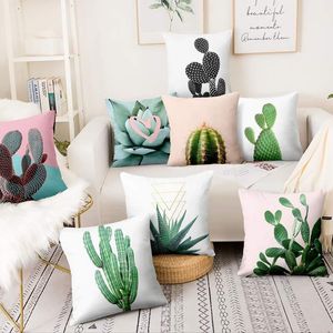 Cojín / almohada decorativa Flor Cactus Acuarela Pintura Impresión Funda de almohada Rosa Cojín suculento Almohadas decorativas Decoración para el hogar Sofá Tiro