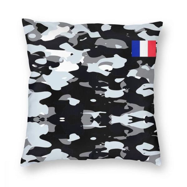 Cojín / almohada decorativa Francia Camuflaje urbano Estilo militar Funda cuadrada Poliéster Tiro Bandera francesa Fundas de cojín vintage