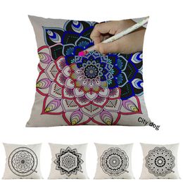 Kussen/decoratief kussen geometrisch zwart -wit mandala patroon diy geometrie kan vullen kleuren decoratieve kussenomslag sofa throw case