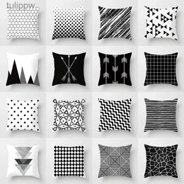 Cushion/Decorative Pillow Geometric Cushion Cover Black and White Polyester Throw Pillow Case Striped Dotted Grid Triangular Geometric Art Cushion CoverL240108