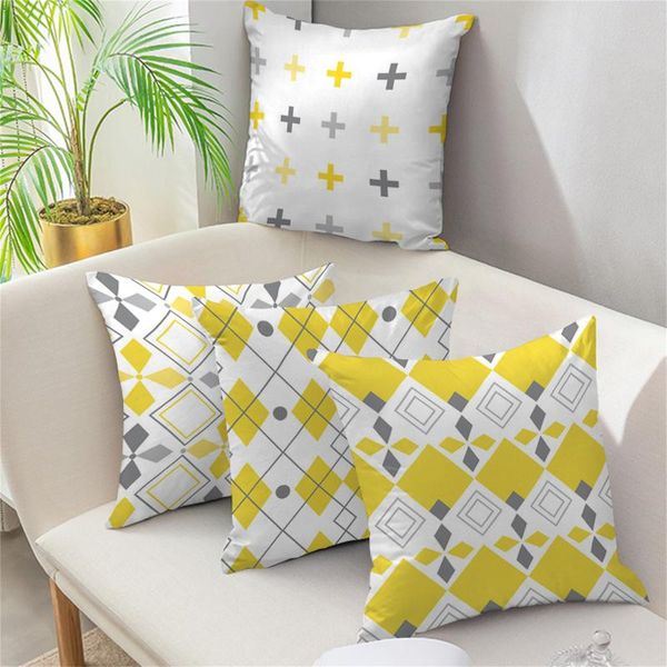 Coussin/oreiller décoratif géométrique jaune taie d'oreiller coussin décoratif pour canapé bricolage imprimé chaise voiture décoration de la maison Almofada 45x45 cm