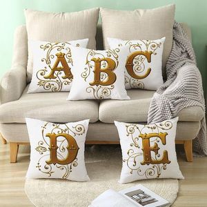 Cojín/almohada decorativa dorada 26 letras funda de cojín alfabeto inglés funda de tiro estampado de letras decoración del hogar funda de almohada cuadrada sofá CoverCush