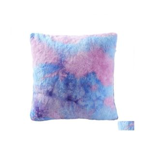 Coussin/Oreiller Décoratif Dégradé Fausse Fourrure Coussin Décoratif Court En Peluche Er Colorf Tie Dyed Taie D'oreiller Arc-En-Ciel Coussins Canapé Otzdz