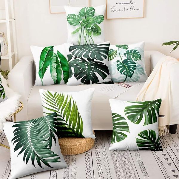 Coussin/oreiller décoratif vert feuille de palmier peinture impression taie d'oreiller feuilles tropicales aquarelle Art coussin oreillers décoratifs décor à la maison canapé