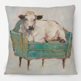 Cojín / almohada decorativa Pintura a mano Animal Vaca en sofá Sofá Fundas de cojines Hogar Decorativo Arte moderno CaseCushion / Decorativo