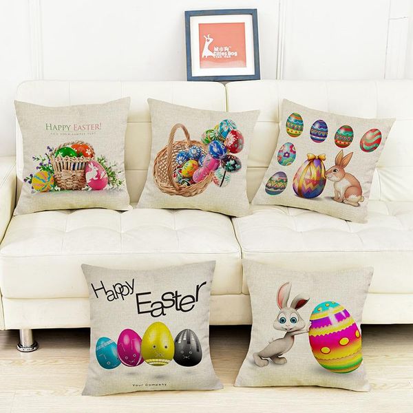Cojín/almohada decorativa feliz Pascua decoraciones para fiesta en casa favores aplicación conejos huevos fundas de cojín Diy fundas de sofá divertidas Beddi