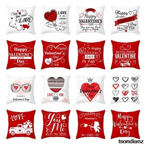 Coussin / oreiller décoratif Happy Valentine's Day Polyester Coussins décoratifs Couverture Rouge Rose Coeur Je t'aime Lettre Coussins Case pour