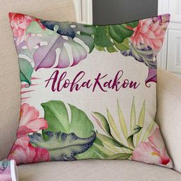 Kussen/decoratief kussen Hawaii -stijl aquarel tropische bloem palmblad home decor throw letter print bali bloemen bladeren auto bank cushio