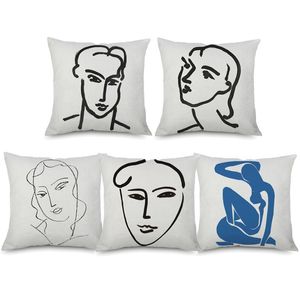 Cojín/Almohada decorativa Henri Matisse Arte Pintura Retrato Fundas de cojines Dibujo lineal simple Funda decorativa de lino y poliéster Sofá De