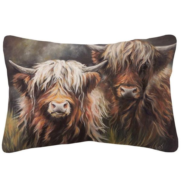 Coussin/oreiller décoratif Highland vache cheval coussin couvre peinture animale Beige taie d'oreiller 30x50cm décoration de canapé