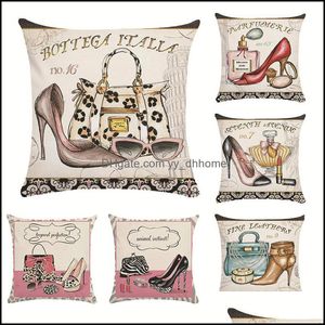 Coussin/oreiller décoratif Textiles de maison jardin dames talons hauts coussin Er coton lin rétro papillon étui pour canapé décoratif taie d'oreiller