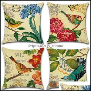 Kussen / decoratief kussen thuis textiel tuin aquarel bloem vogels kussen er kolibrie decoratieve kussensloop voor sofa decor werpen c