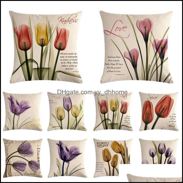 Coussin/Oreiller décoratif Textiles de maison Jardin 45 cm * 45 cm Thème Fleur Design Lin Coton Housse Canapé Coussin Er Caractère Motif Carré De