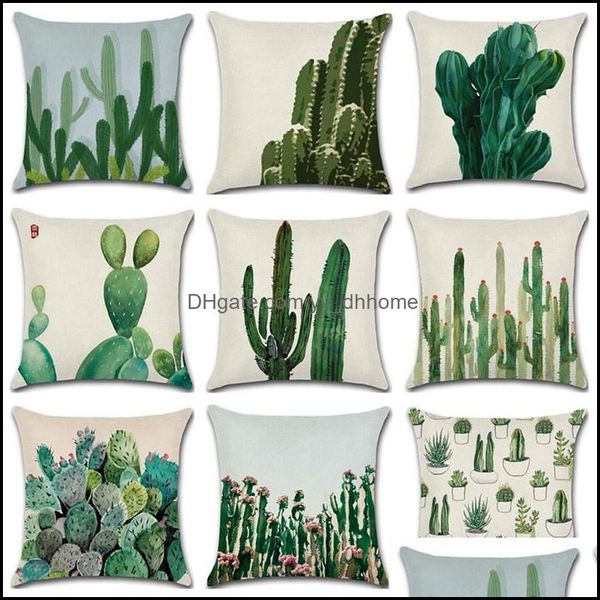 Coussin / Oreiller décoratif Textiles de maison Jardin Mignon Colorf Cactus Imprimé Coton Coussins en lin ER Voiture Chambre Canapé 18 cas Creative Déco