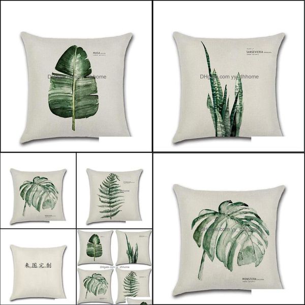 Coussin / Oreiller Décoratif Textiles À La Maison Jardin Vert Plante Tropicale Arbre Feuilles Er Frais Jeter Cas El U Livraison En Gros Drop 2021 2Nsl