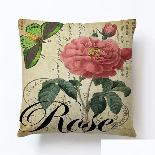 Cojín / almohada decorativa Almohada de imitación Er Vintage DIY Flores frescas Hojas de dibujos animados Fundas de almohada Sofás Sofá Cojín Ers Decoración para el hogar DHTUQ