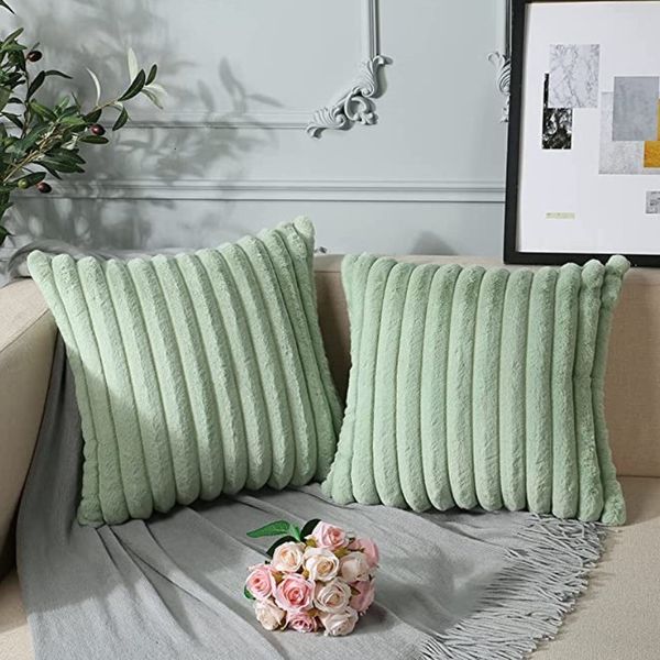 Cojín Almohada decorativa Inyahome Fundas de tiro Funda de almohada suave y acogedora Funda de cojín de piel de conejo de imitación para sofá Sofá cama Silla Decoración para el hogar Saga Green 230626