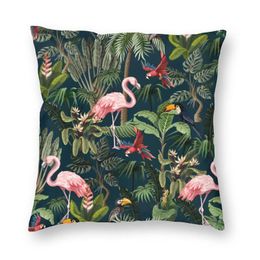 Kussen/decoratief kussen jungle patroon met toucan flamingo en papegaai kussenomslag vogel vloer kast voor woonkamer cool kussensloop decor