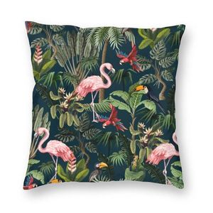 Kussen/decoratief kussen jungle patroon met toucan flamingo en papegaai kussenomslag vogel vloer kast voor woonkamer cool kussensloop decor