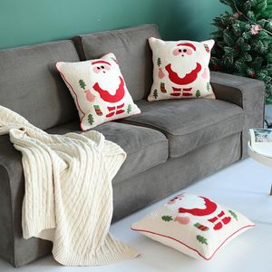 Cojín/almohada decorativa, funda grande para tiro, cojín, decoración navideña, diseño de Papá Noel, fundas blancas bordadas