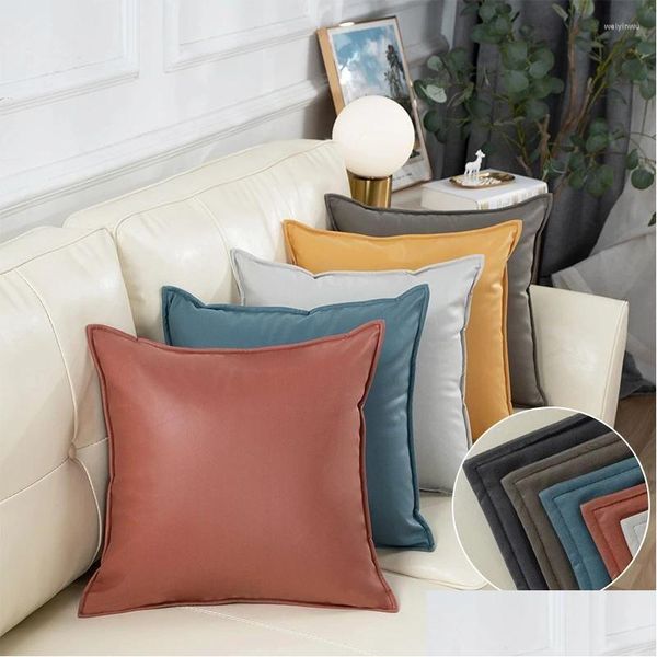 Coussin / oreiller décoratif salon canapé-américain tra authentique cuir en cuir solide fond de couleur claire