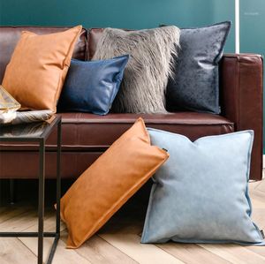 Kussen / Decoratief Kussen Luxe Huisdecor Zacht PU Lederen Cover Grijze Blauw Oranje Decoratieve Kussen 30x50cm Sofa Sierkussens