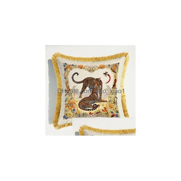 Cojín / almohada decorativa Tigre de lujo Cojín de leopardo Er Doble cara Animales Imprimir Veet Sofá de estilo europeo Fundas decorativas D Dhaxi