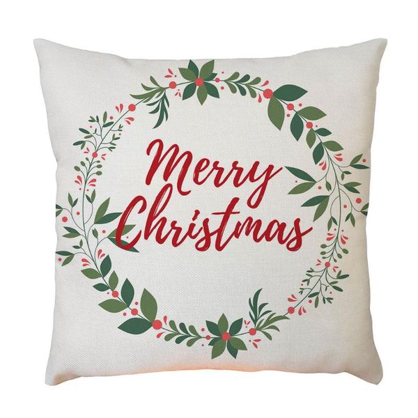 Cojín / almohada decorativa Feliz Navidad Santa Muñeco de nieve Funda de almohada de lino Juego de almohadillas para el hogar Decoración 18x18 pulgadas L1031