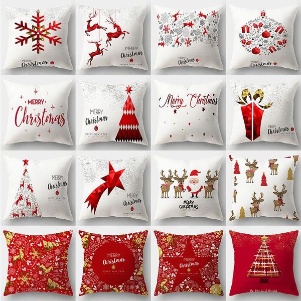 Cojín / almohada decorativa Serie Feliz Navidad Estilo moderno simple Sofá para el hogar Funda de cojín Funda de almohada sin núcleo para sala de estar Dormitorio