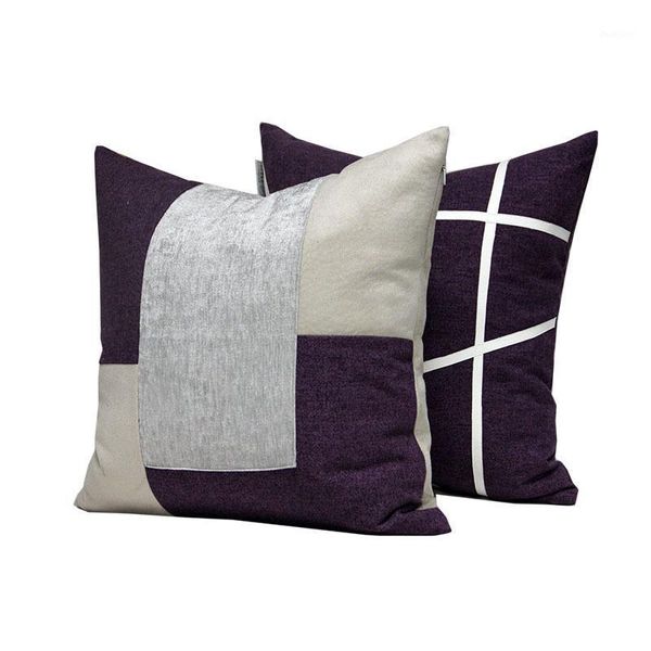 Coussin / oreiller décoratif Coussin de luxe de luxe moderne Coussin violet Design à la main Patchwork Géométrique Oreillers décoratifs Accueil Canapé-lit Retour