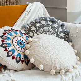 Coussin / oreiller décoratif Morocain Style ethnique broderie artisanale circulaire salon canapé coussin Boule décorative indienne Y240401