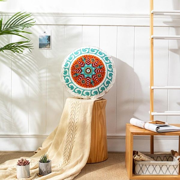 Cojín/almohada decorativa estilo marroquí grande redondo Hippie piso caso étnico bohemio Mandala patrón bordado asiento funda de cojín